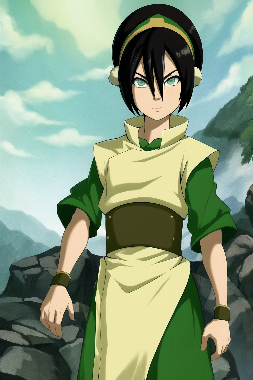 portrait of toph, tgreenoutfit, tredoutfit,
(masterpiece:1.2) (best quality:1.2) (8k) (HDR) (wallpaper) (sharp focus) <lor...